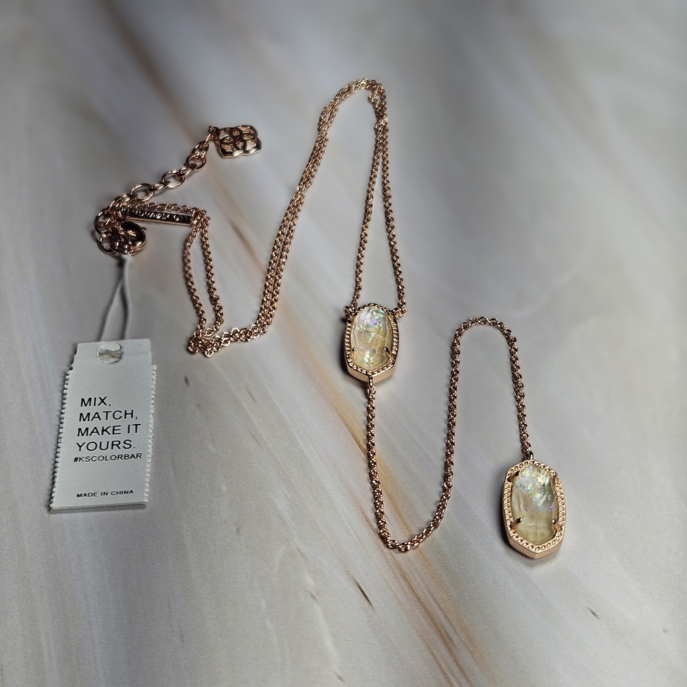 NEW Kendra Scott Rose Gold Necklace- Ellison Y Necklace NWT HTF Rare Stone